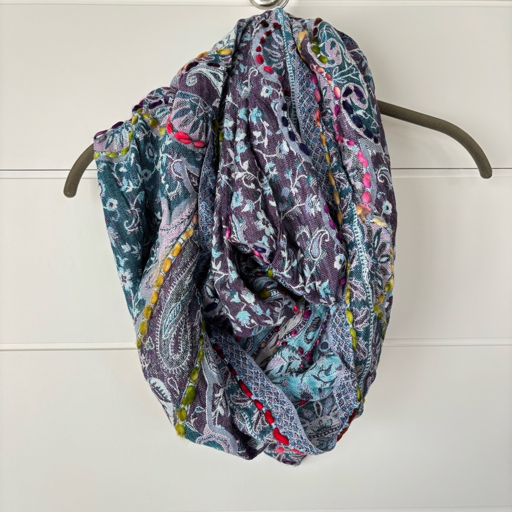 Raj Multicolor Paisley Floral Rayon Fabric Colorful Infinity Scarf Boho